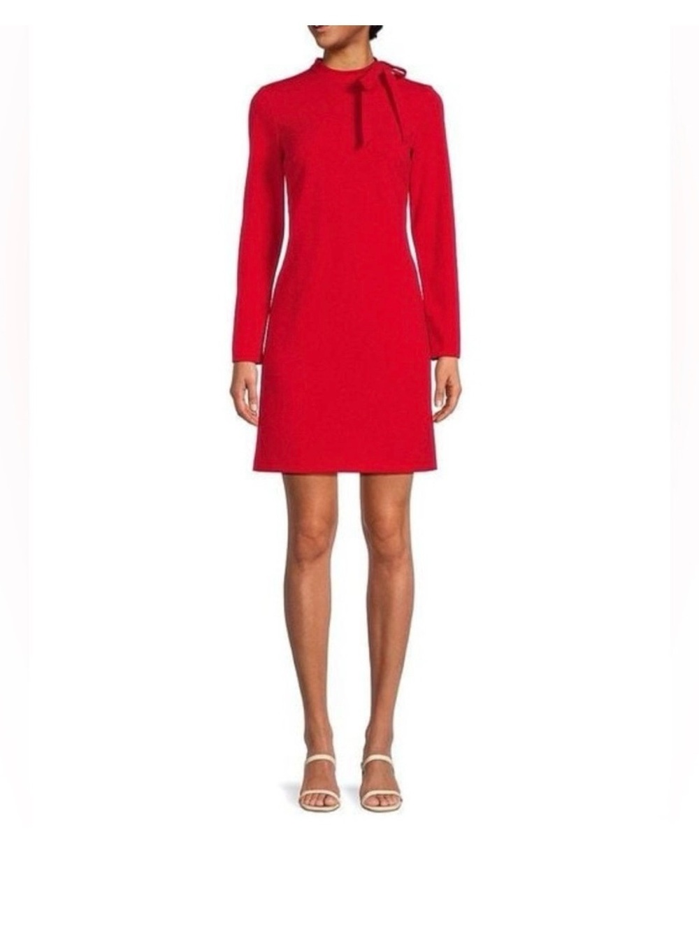 Calvin Klein Red Tie-Neck Long Sleeve Midi Dress